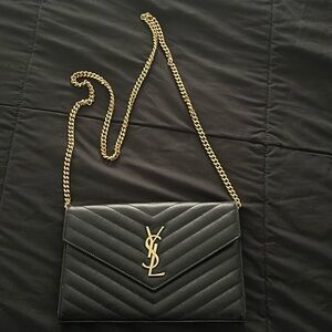 Yves Saint Laurent Large Envelope Monogram Bag Wallet on Chain Grained Leather